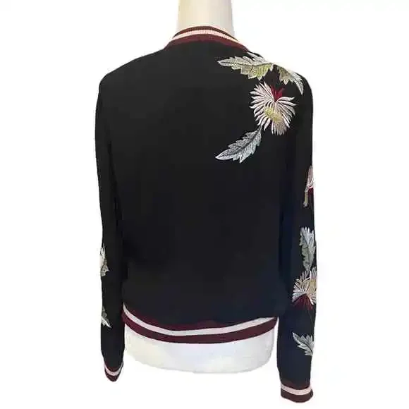 Anthropology Elevenses Solstice Embroidered Floral Bomber Jacket Size Small - Picture 6 of 15